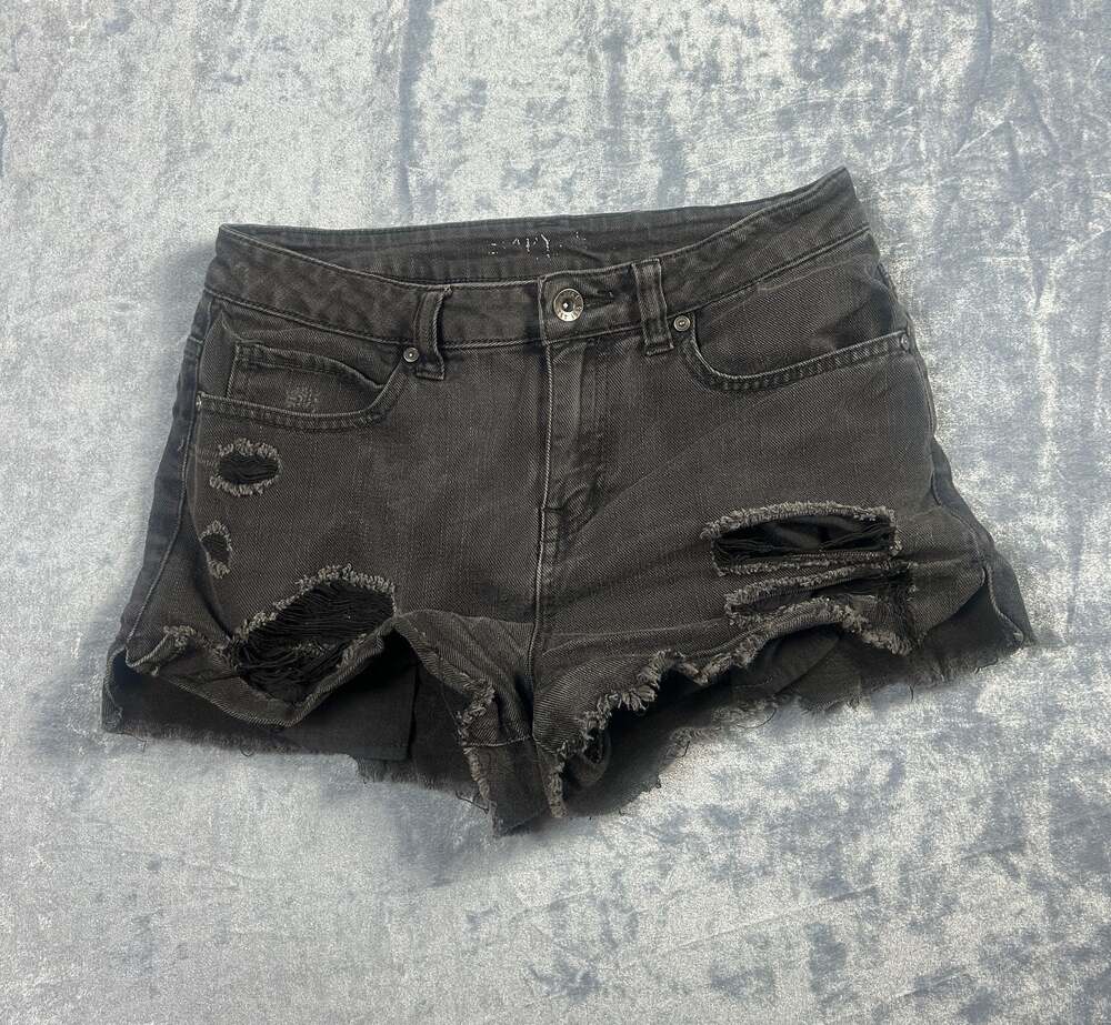 Empyre Black Denim Distressed Cut Off Jean Shorts